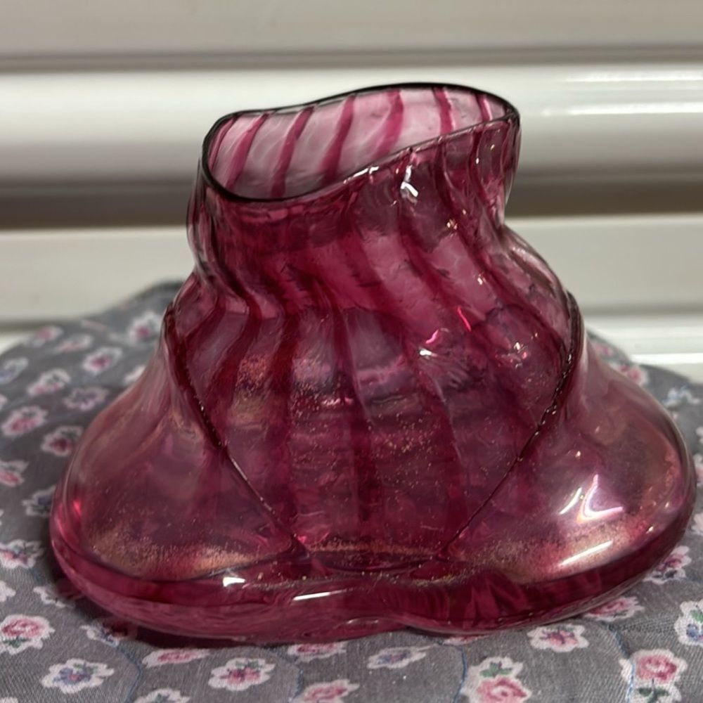 Vintage Bud Spindt Green Hand-Blown Art Glass Candle Holder 2008 Kailua Hawaii